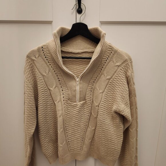 Beige Knit Half Zip Sweater - Picture 4 of 4